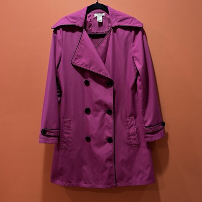 Vertigo Paris Trench Coat Womens Small Fuchsia With Black Trim Barbiecore FLAWS!