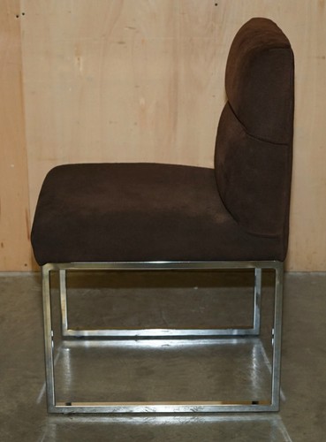 STUNNING SET OF FOUR FENDI CASA BROWN SUEDE DINING CHAIRS WITH CHROME FRAMES - Picture 24 of 24