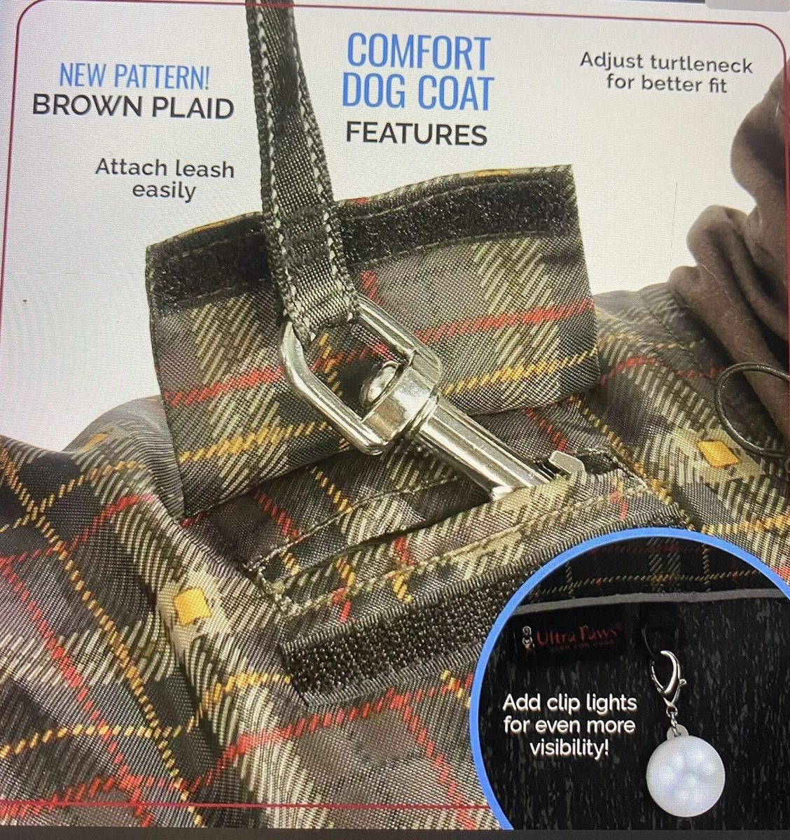 NEW ULTRA PAWS REFLECTIVE FLEECE LINED BROWN COMFORT DOG COAT