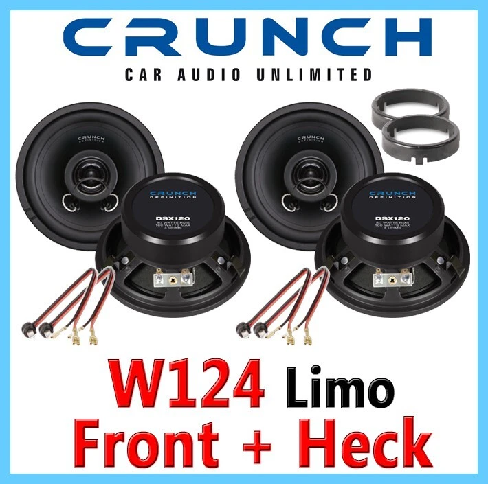 JUST SOUND BEST CHOICE FOR CARAUDIO Mercedes W124 E-Klasse Limo Komplettset Front + Heck BOXENm Lautsprecher CRUNCH