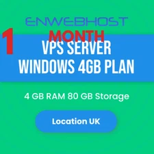 VPS Server Windows 4GB RAM Unmetered Transfer Location UK - 1 Month