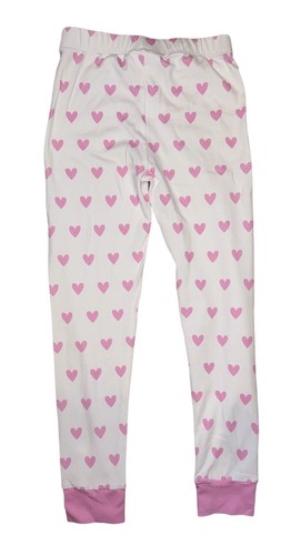 LAKE Size 7 Girls White With Pink Hearts Pajamas Pants Pima Cotton - Picture 2 of 4