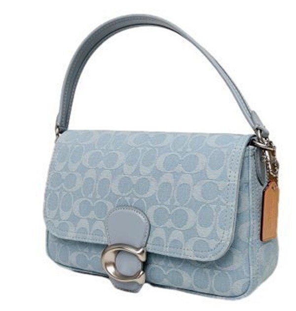 COACH CJ854 Soft Tabby Light Blue Leather Shoulderbag Signature