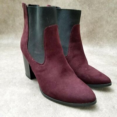 Attention Womens Chelsie Sz 6 M Wine 3.5'' Block Heeled Ankle Boot Booties