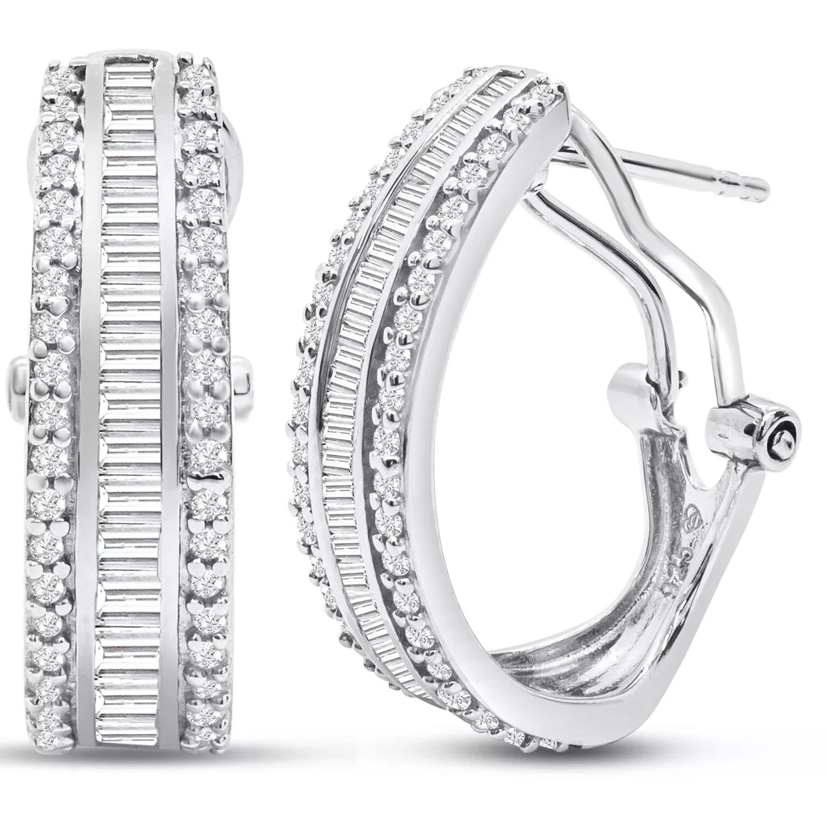 Baguette and round diamond earrings deals