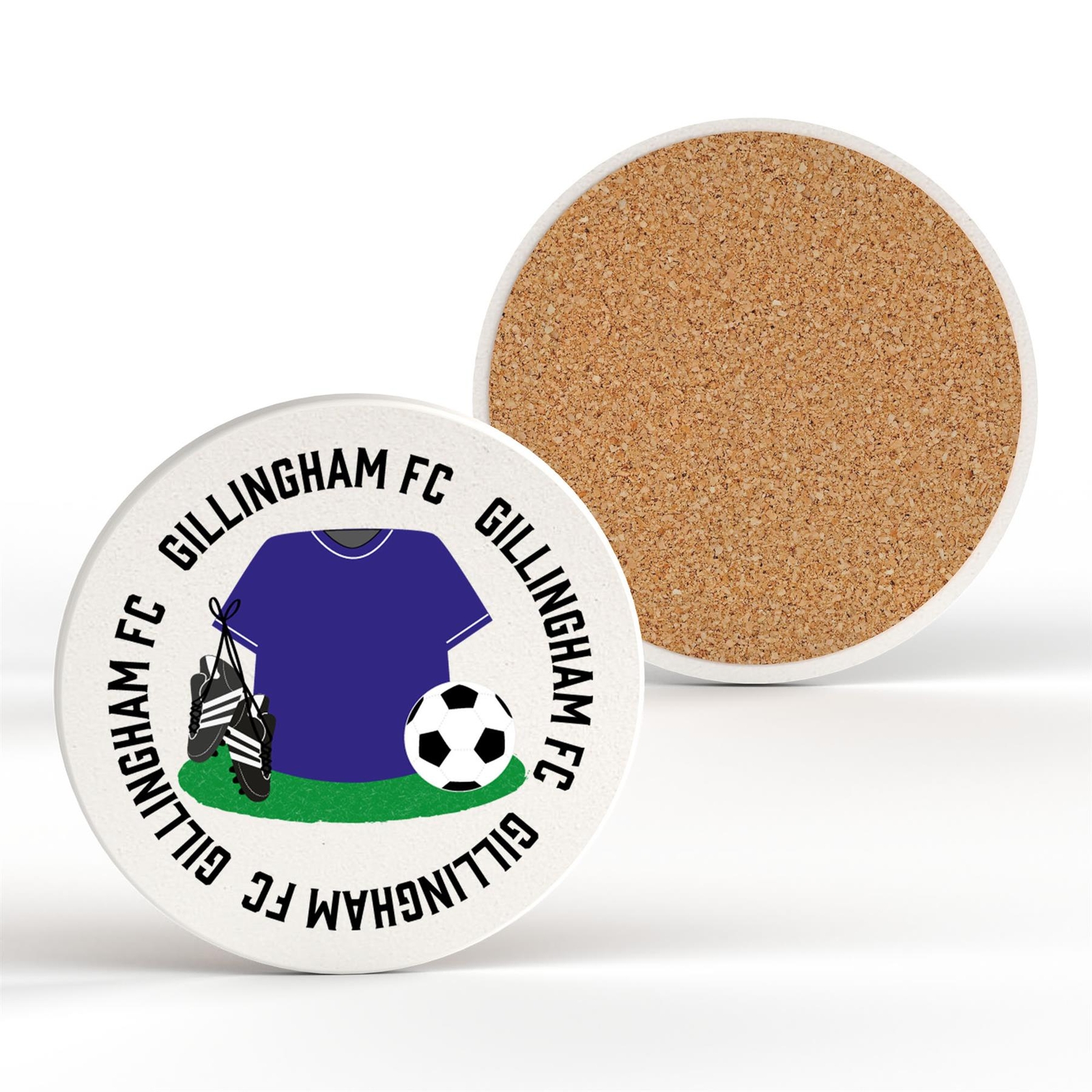 Gillingham Football Team Shirt & Boots On Ceramic Round Coaster