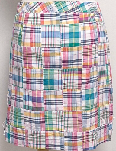 Talbots Madras Plaid Lined Skirt Pockets Side Zip Lace Accents PreppyCotton Sz 4 - Foto 3 di 6