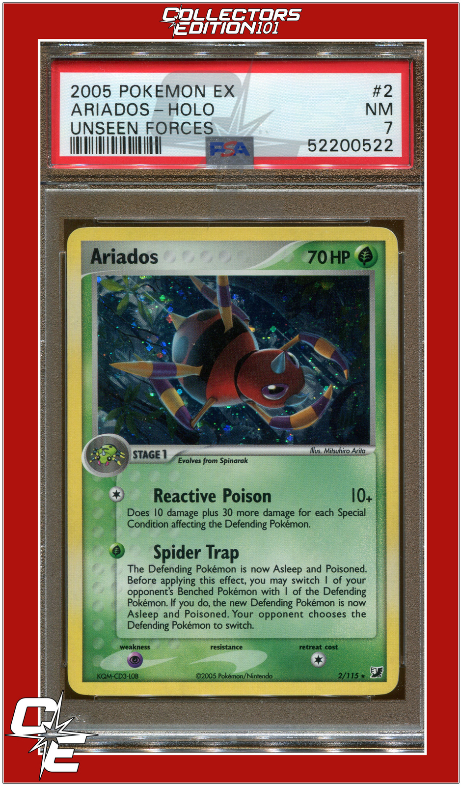 EX Unseen Forces 2 Ariados Holo PSA 7