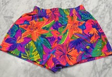 Vintage OP Shorts Women s Size 9 Bright Neon Floral Beach Joggers Made USA
