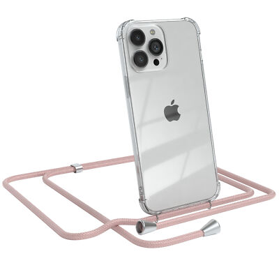 Für Apple iPhone 13 Pro Max Handyhülle Umhängen Kordel Tasche Kette Rose Gold