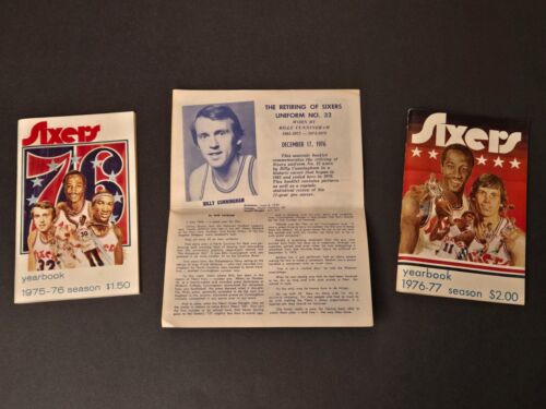 1975-76 & 1976-77 Sixers/76ers Yearbook with Billy Cunningham Retirement Insert