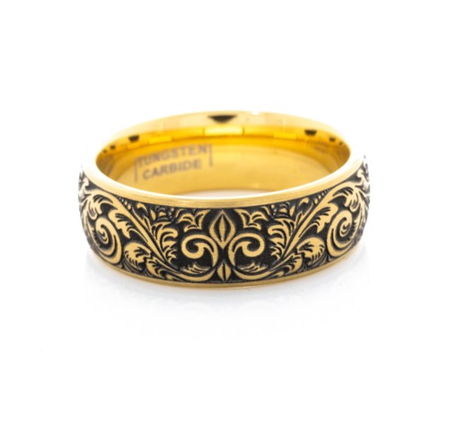 8mm Custom Deep Engraved Tungsten Ring with Victorian Style Floral Engravings - Picture 6 of 8