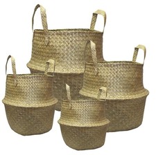 Seagrass Belly Basket Handles Woven Storage Bag Planter Plant Pot Cover Holder