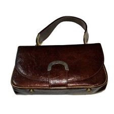 Vintage Purse Brown Patterned Leather Purse Gold Piping Mod 1970 s Groovy