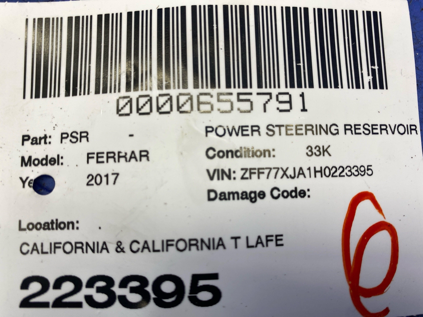 2012-2018 FERRARI CALIFORNIA T RWD 3.9L POWER STEERING TANK RESERVOIR OEM