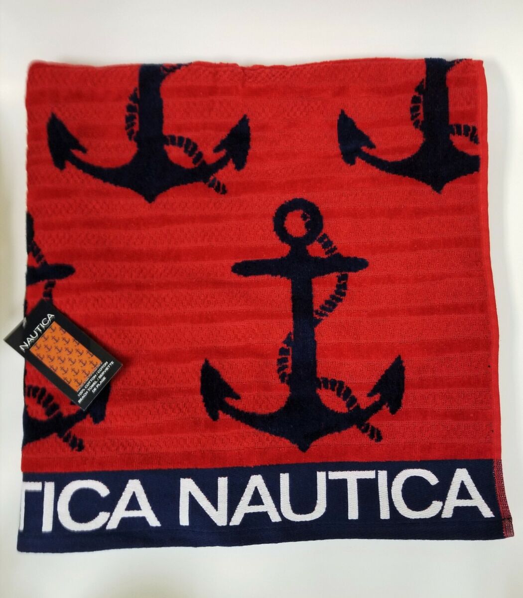 NAUTICA BEACH,BATH COTTON JACQUARD eBay SOFT WOVEN RED+NAVY ANCHOR | TOWEL-36\