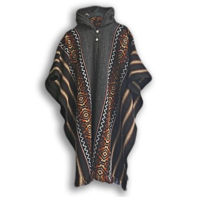 Llama Wool Mens Unisex South American Hooded Poncho Cape Coat