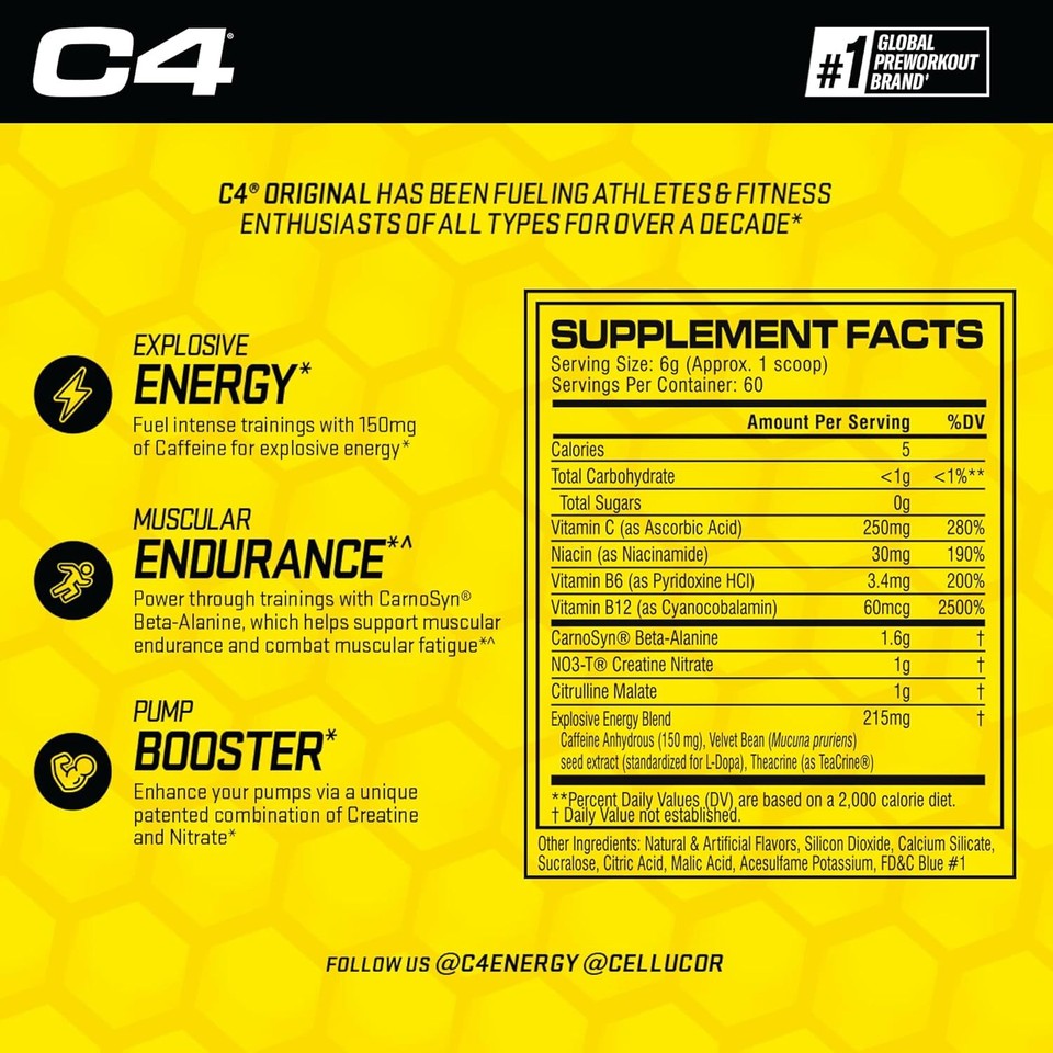 Cellucor C4 Original Pre Workout Powder Icy Blue Razz 60 Servings (Pack