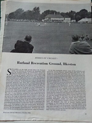 Kvc30 Ephemera 1964 Cricket Artikel Rutland Freizeitplatz Ilkeston