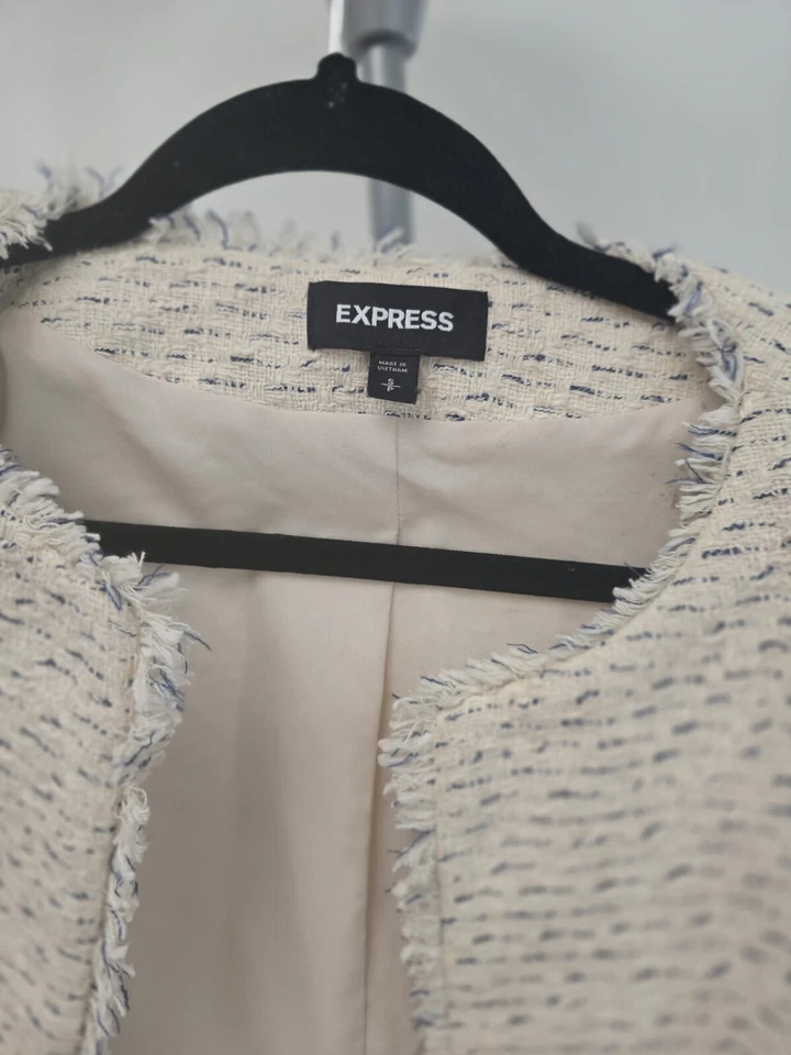 Chaqueta Blazer Express Tweed Boucle Tejida Un Pecho Color Marfil Talla S Foto 3 de 3