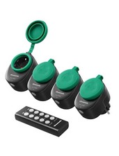 DEWENWILS Außen Funksteckdose Set IP44, 4 Steckdosen 30m ohne WLAN schwarz 3680W