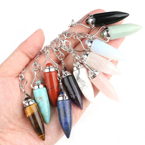 Natural Crystal Bullet Point Pendant Cone Chakra Chain Pendulum Stone Dowsing - Picture 3 of 23