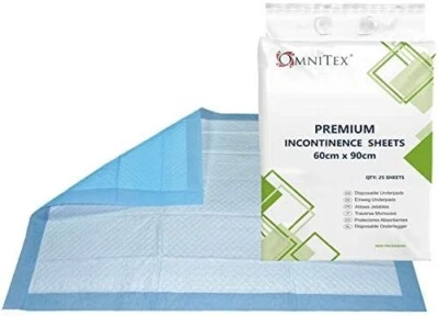 Omnitex 60 x 90 cm Inkontinenz Bettpolster - 1400ml - 2000ml saugfähig (25er Pack)