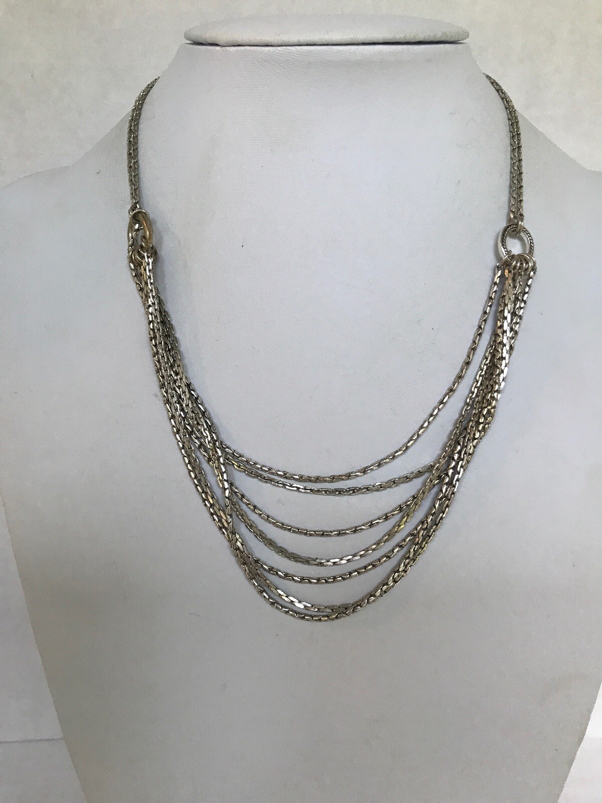 Monet Signed Necklace Multi-Layer drop style silv… - image 4