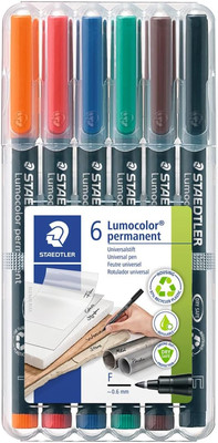 Lumocolor Universal Pen, Fine, Felt Tip, Permanent Marker, Box of 6 A