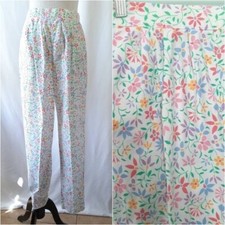 Vtg Multi Floral Print Lightweight Cotton Trouser Tapered Leg Cute Feminine Pant