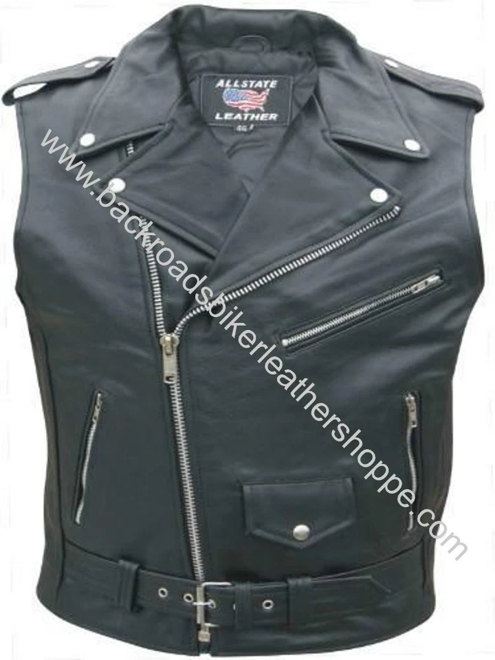 MENS LEATHER MOTORCYCLE BIKER JACKET SLEEVELESS VEST  - Image 2 of 2