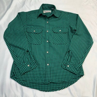Vintage Gander Mountain Quiet+ Green Black Flannel Shirt Men s S USA Made