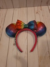 Disney Parks Minnie Mouse Ears Rainbow Sequin Pride Colorful Headband