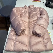 Michael Kors Puffer Coat Jacket Pink With Gold ZipperMonogram Youth Girls 10-12