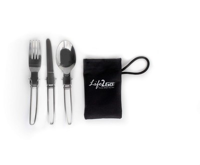 3-Piece Compact Camping Silverware & Utensil Set   Portable Cookware 3, Black