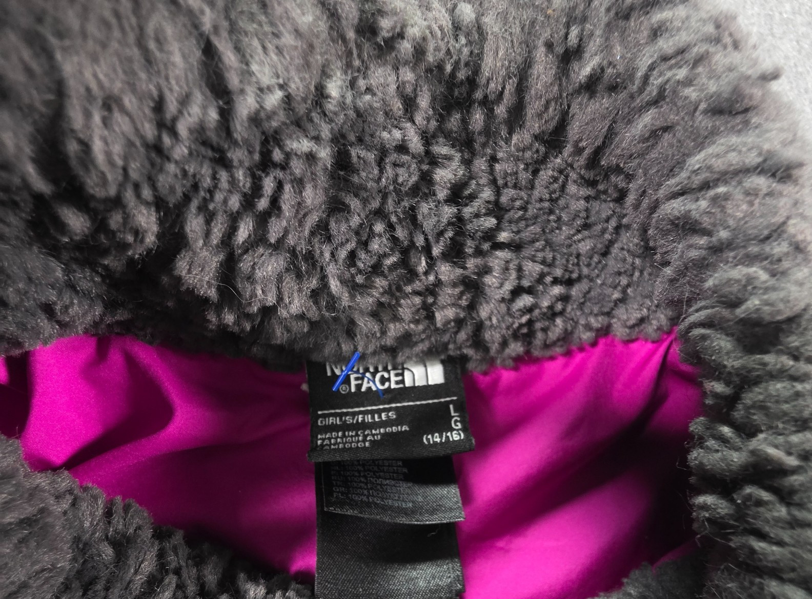 The North Face Fleece Jacket Girls Size Large Osito Gray Pink Logo thumbnail 4