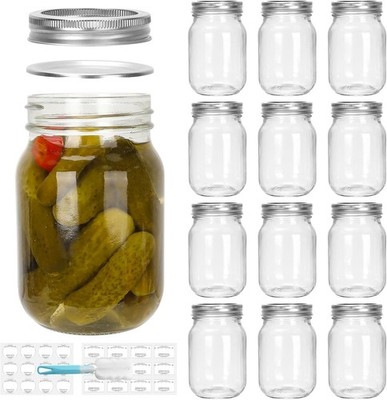 16 Unzen Glas Normale Öffnung Einmachgläser, 12er Pack Große Öffnung Einmachgläser mit