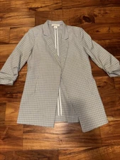 Rachel Zoe Women’s Long Blazer With Ruched Sleeves And Open Front size M