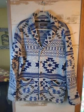 Junk Food Clothing Blue Aztec Button Up Shacket/Cardigan  Large