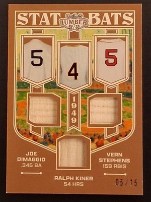 2025 Leaf Lumber #STB-5 Joe Dimaggio Ralph Kiner Vern Stephens Stat Bats 05/15