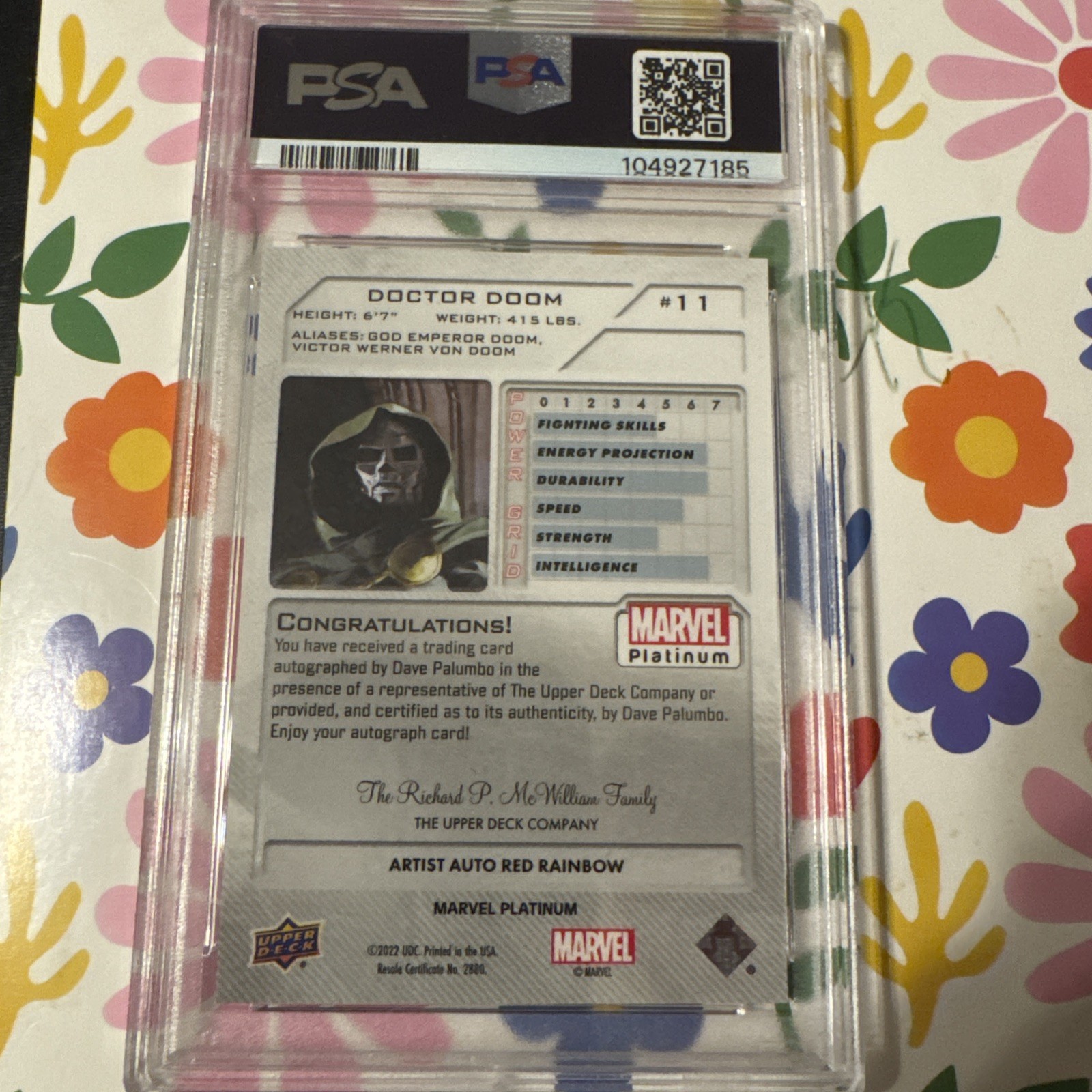 Doctor Doom 2023 Marvel Platinum Red Rainbow Palumbo Auto PSA 9 view 2