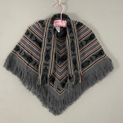 Vintage Tejidos Diaz Poncho KIDS YOUTH One Size Wool Blend Aztec Fringe Shawl