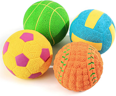 Dog Toys Squeaky, [4 Pack] Interactive Puppy Ball Toy, 2'' Soft Latex Rubber Fet