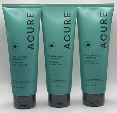 3PK Acure Ultra Hydrating Conditioner ~ 8 FL OZ Each ~ Argon & Pumpkin Seed Oil