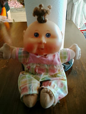 Soft Body Baby Girl Doll Blue Eyes Light Complexion Brown Curly Hair Outfit