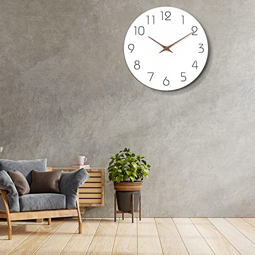 Wall Clock 10 Inch Silent Non Ticking Wood Battery Operated Wooden White - Picture 6 of 7