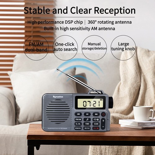 Portable AM/FM Radio, Small Pocket Radio with Bass Speaker, Support Micro SD ... - Picture 6 of 9
