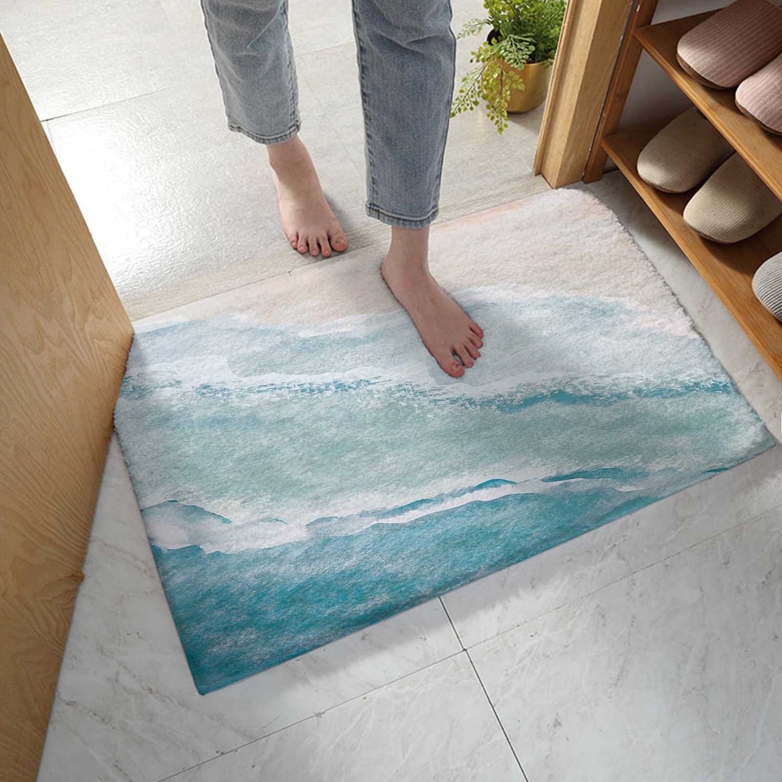 Ultra-Soft Non-Slip Gradient Blue Bath Mat for Safety & Comfort  