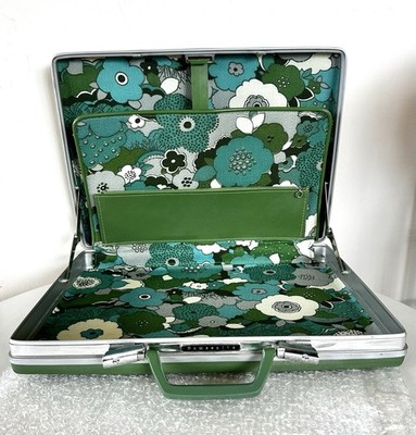*RARE* Vintage 1960 s Samsonite GREEN 17'' FLOWER POWER HIPPY Briefcase Carry-on