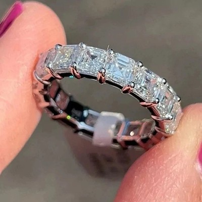 2Ct Asscher Cut Lab-Created Diamond Women Ring 14K White Gold Plated